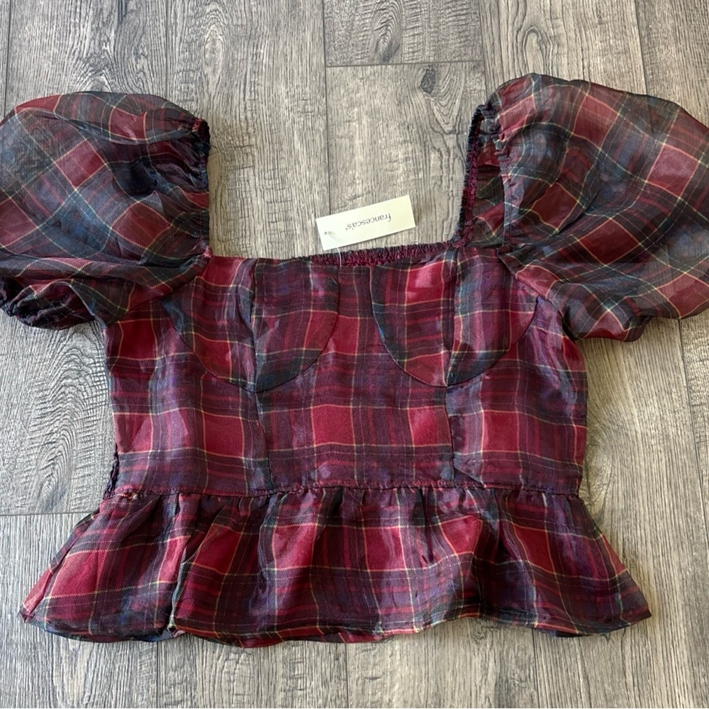 Elegant Checkered Puff Sleeve Blouse